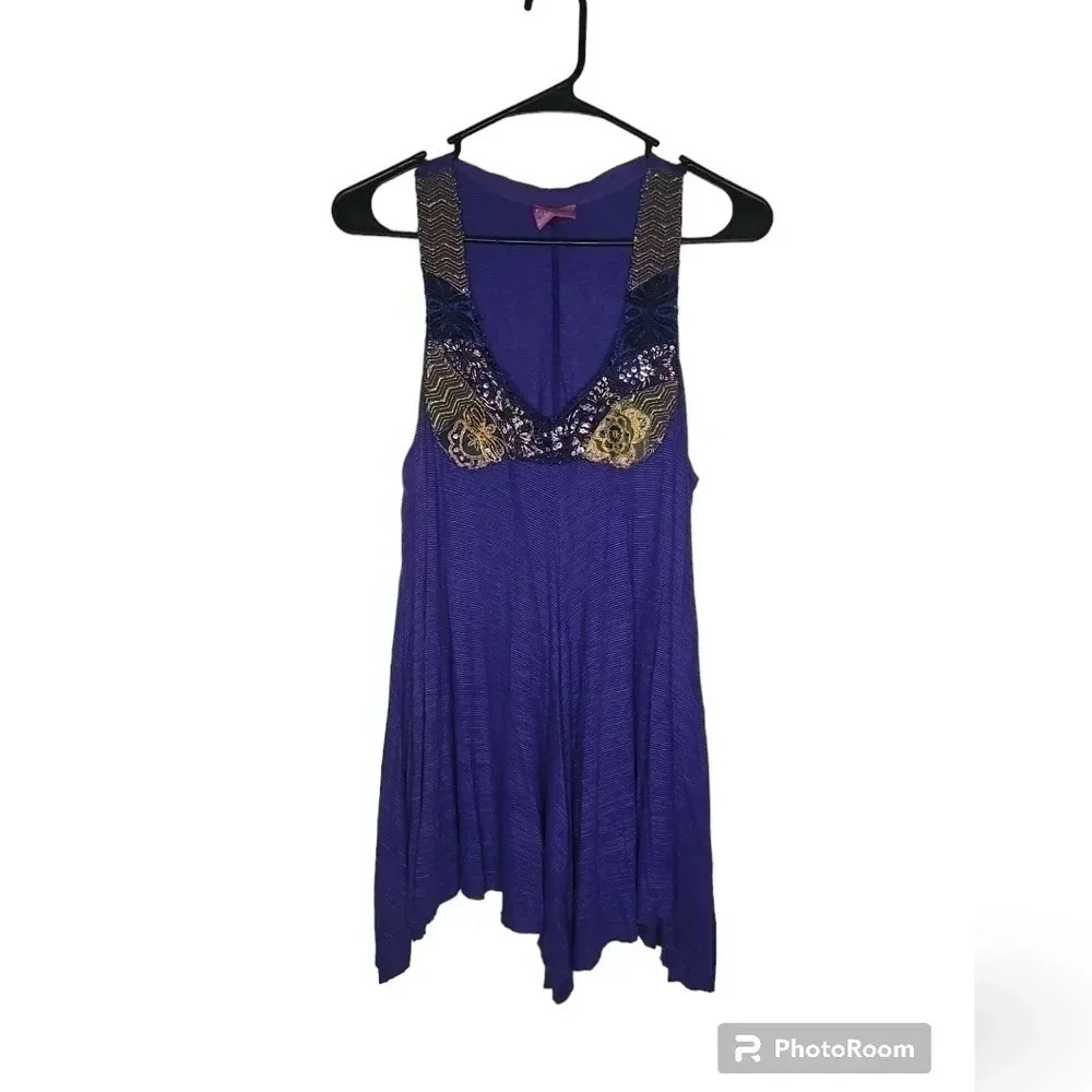 Free People Sequin Embellished Tank Top‎ - Small - Purple/Gold
